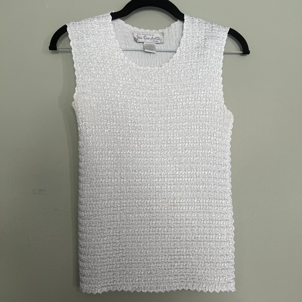 Vintage Via Condotti White Popcorn Crinkle Tank M Y2K fairycore coquette scrunch